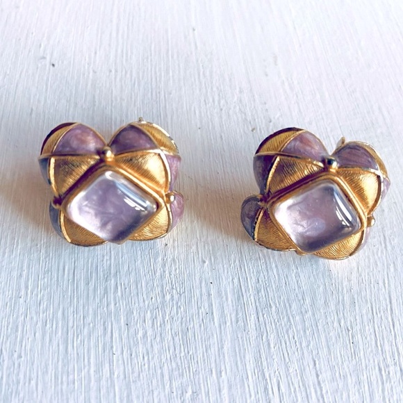 Jay Strongwater Purple &Gold Clip on Earrings - Picture 4 of 16
